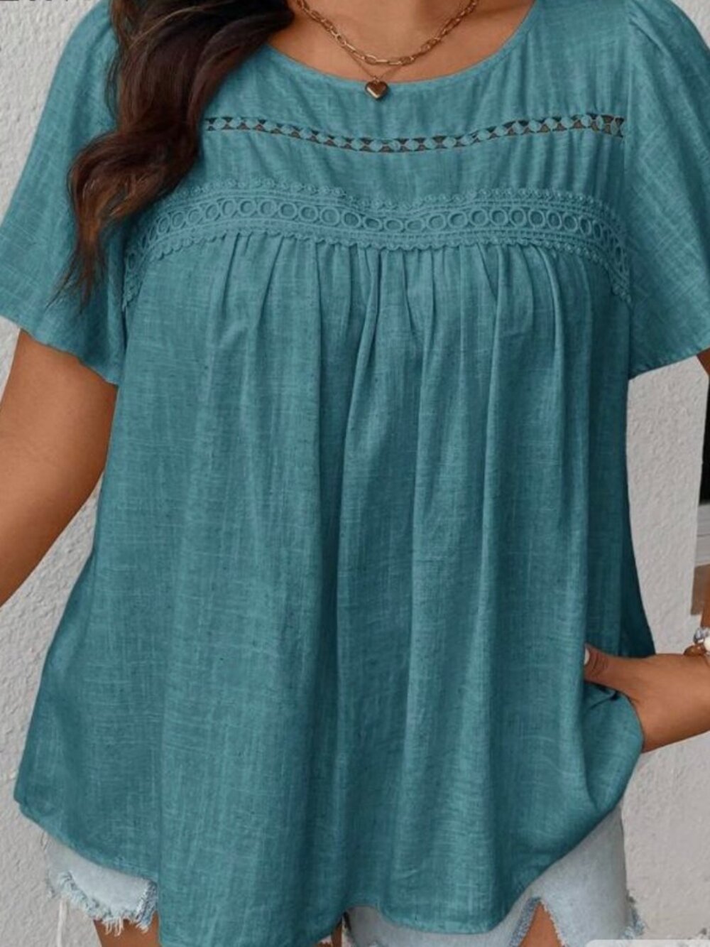 LADIES SIZE 0X SHEIN TEAL SHORT SLEEVE LOOSE FIT SHIRT TOP BLOUSE